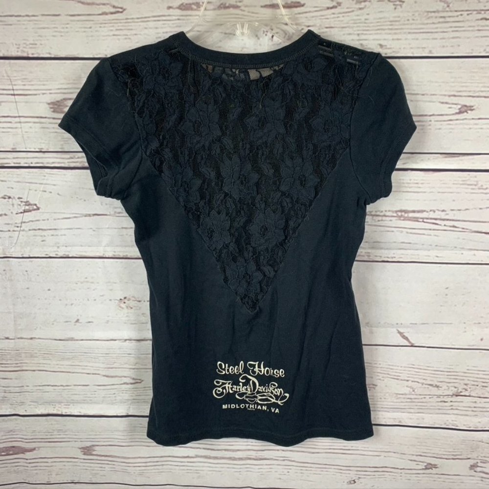 HARLEY davidson short sleeve top with laced back Sz L - Picture 3 of 12